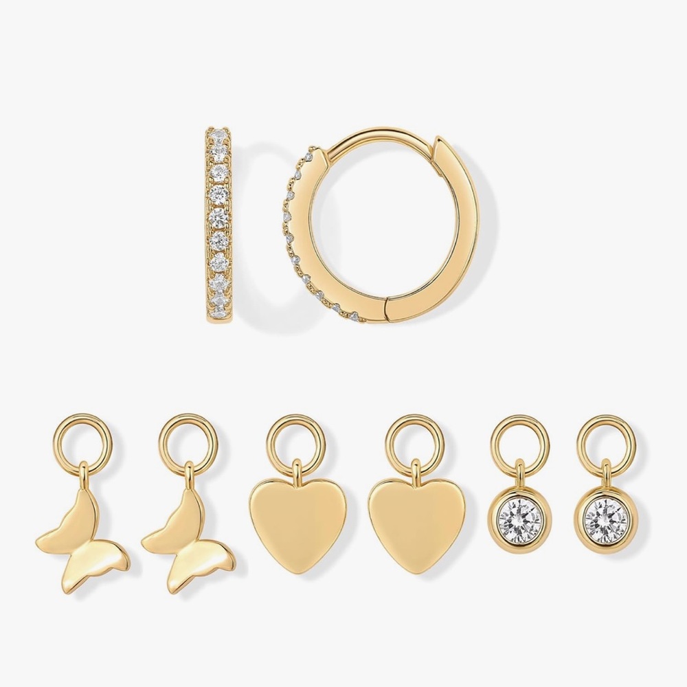 NEW 14K Gold Plated Elegant Gold Hoop Earrings with Charms